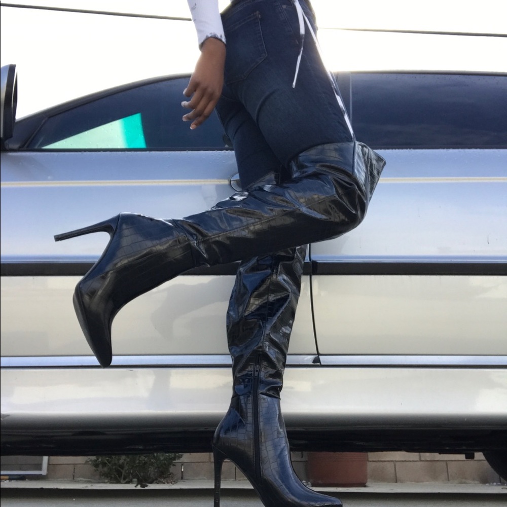 Fashion Nova “Here and There Heeled Boot” in black